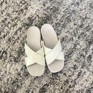 UGG White Patent Crisscross Slide Mules - Women